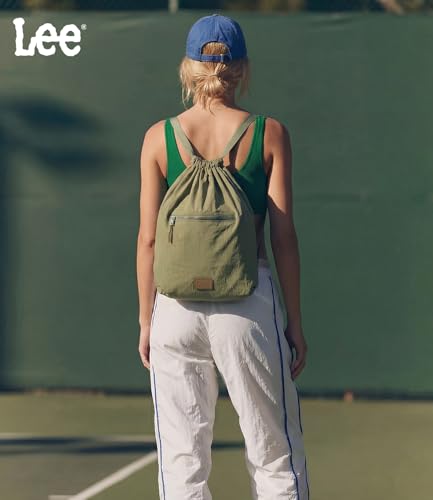 Lee Drawstring Backpack Bag Lightweight Small Gym Swim Beach Bag Water Resistant Sports Sackpack for Men Women, -LEE48-002DKH - color: Dark Khaki