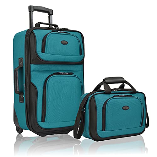 U.S. Traveler Rio Lightweight Softside Rolling Carry-on Suitcase, 2-Wheel Set, Teal - color: Teal, size: 21"/14"