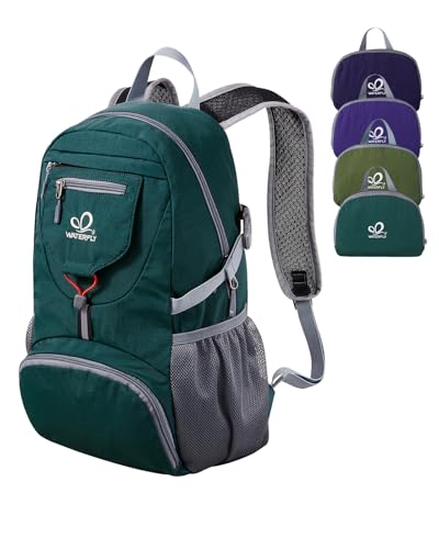 WATERFLY Small Lightweight Packable Backpack: 20l Ultra Light Foldable Travel Hiking Camping Daypack Day Pack for Man Woman - color: New-dark Green
