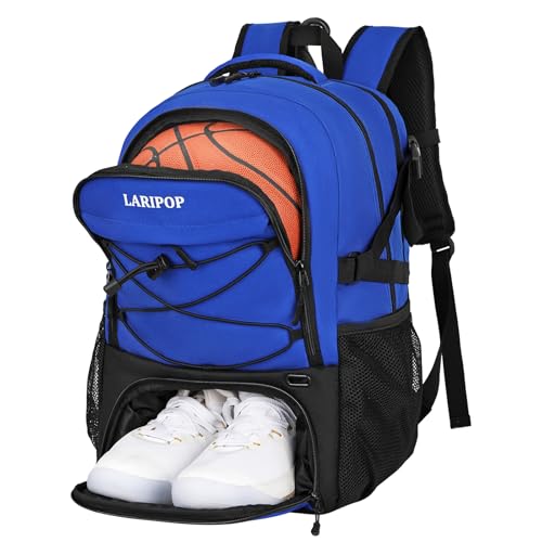 LARIPOP Basketball Backpack Large Basketball Bag with Ball Holder & Shoe Compartment for Adults Men Women - color: Blue