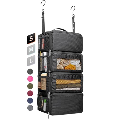 Suitcase Organizer, Travel Luggage Organizer Hanging Shelves Packing Cube Closet/Collapsible Portable Travel Organizer for Carry-on - color: Black-S-4 Tier, size: Small