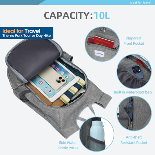 10L Foldable Lightweight Backpack – Packable Travel Daypack for Hiking, Cycling & Everyday Use – Water-Resistant Travel Bag with Multi-Pocket Design for Women & Men(Gray) - color: Gray