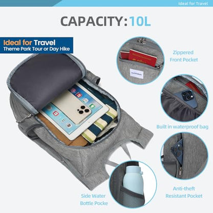 10L Foldable Lightweight Backpack – Packable Travel Daypack for Hiking, Cycling & Everyday Use – Water-Resistant Travel Bag with Multi-Pocket Design for Women & Men(Gray) - color: Gray