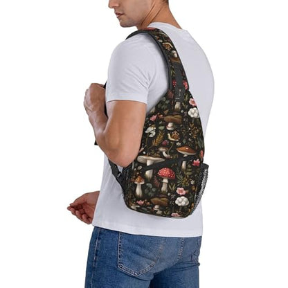 Sling Backpack Unisex Crossbody Chest Bag Shoulder Chest Bag For Women Men Hiking Travel - color: Mushroom Snail Berry