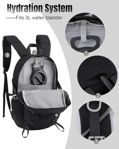 Small Cycling Backpack with Helmet Holder for Men Women, 15L Waterptoof Lightweight Hiking Backpack with Chest Strap & Waist Pocket for MTB Biking, Black