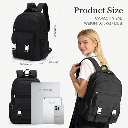 School Backpack For Women Men College Backpack With Lots Of Pockets Cute BookBag Casual Daypack Backpacks For Teens Girls Boys Waterproof(Black) - color: D1-black