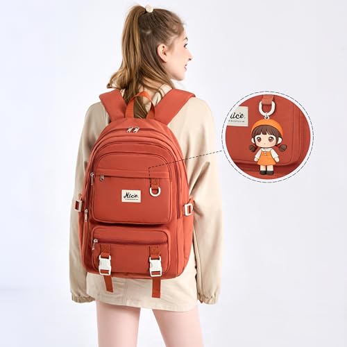 Laptop Backpack for Women College High Schoolbag Big Students Bookbags Large Heavy duty Multi pocket Travel Daypack Casual (Burnt orange) - color: Burnt Orange