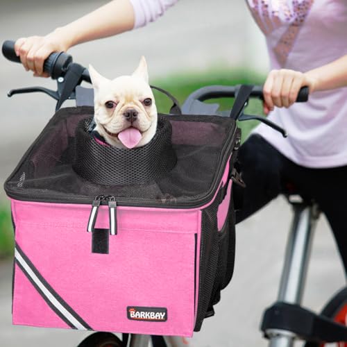 Pet Carrier Bicycle Basket Bag Pet Carrier/Booster Backpack for Dogs and Cats with Big Side Pockets,Comfy & Padded Shoulder Strap,Travel with Your Pet Safety（Pink Carnation） - color: Pink Carnation