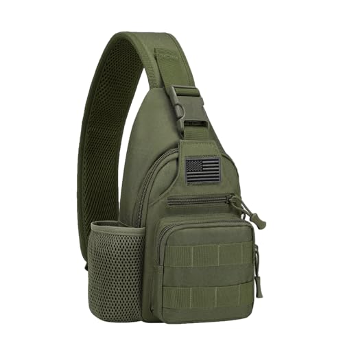 ZHIERNA Tactical Crossbody Bag for Men with Water Bottle Holder, MOLLE EDC Shoulder Sling Chest Bags with USB Charging Port for Travel Walk(Army Green) - color: Army Green
