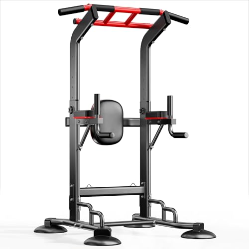 soges Power Tower Pull Up Bar Station, Dip Station for Home Gym, Height Adjustable Heavy Duty Strength Home Training Fitness Workout Equipment - color: Black