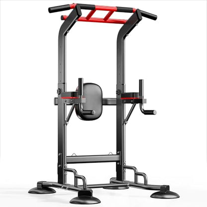 soges Power Tower Pull Up Bar Station, Dip Station for Home Gym, Height Adjustable Heavy Duty Strength Home Training Fitness Workout Equipment - color: Black