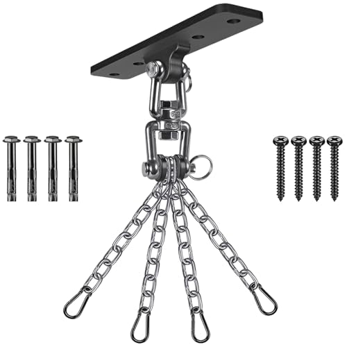 Dolibest Heavy Duty Boxing Punching Bag Chain,Wall Mount Ceiling Hooks 360° Rotation Wood Beam Holder for Boxing& MMA,Wood Beam Holder with 4 Chains and 4 Carabiners,4 Wood Screws for Wooden Sets - color: Heavy Bag Hanger With Chain