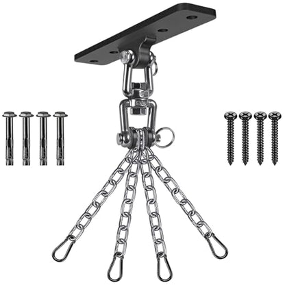 Dolibest Heavy Duty Boxing Punching Bag Chain,Wall Mount Ceiling Hooks 360° Rotation Wood Beam Holder for Boxing& MMA,Wood Beam Holder with 4 Chains and 4 Carabiners,4 Wood Screws for Wooden Sets - color: Heavy Bag Hanger With Chain