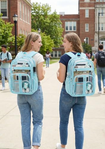 Cusangel XL TPU Clear Backpack Heavy Duty for Stadiums,18in School Bookbag Teens 15Ages+ boys Girls and Adults Multi-Pocket Design & Reinforced Stitching(Aqua-18inch) - color: Aqua-18inch