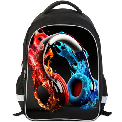 ZRENTAO Kids Backpack, 3D Reflective Cartoon, 600D Polyester & Dual Zippers, 17" Bookbag with Ergonomic Design for boys & girls age 6-18, Headphones Space Style for school Children Kids - color: 07##headphones
