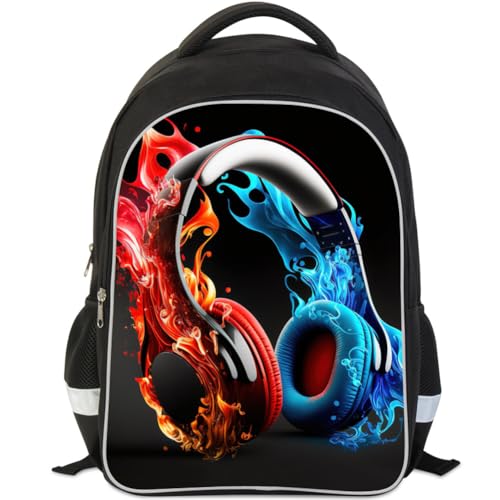 ZRENTAO Kids Backpack, 3D Reflective Cartoon, 600D Polyester & Dual Zippers, 17" Bookbag with Ergonomic Design for boys & girls age 6-18, Headphones Space Style for school Children Kids - color: 07##headphones
