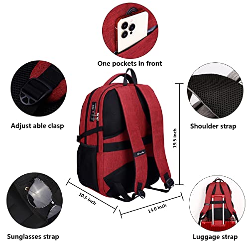 SHRRADOO Anti Theft Laptop Backpack Travel Backpacks with Combination Lock for Women Men College Backpack Computer Bag Fits 17 Inch Laptop,Wine Red - color: Wine Red