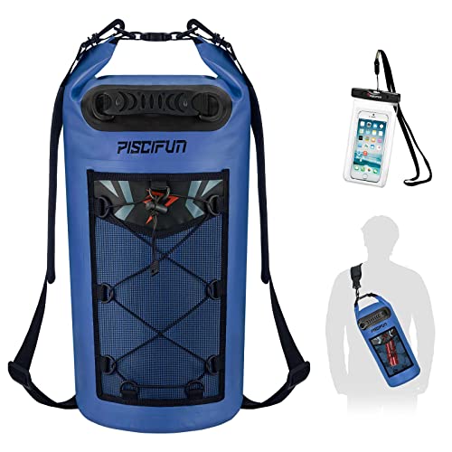 Piscifun Dry Bag, Waterproof Floating Backpack 10L/20L/30L/40L with Waterproof Phone Case for Boating, Kayaking, Fishing - color: Sapphire Blue, style: 10l
