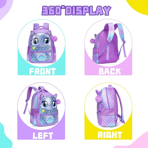 Backpacks for Girls School Bag Cute Girls Backpacks Ages 8-10 with Lunch Box Kids Bookbag Set Travel Backpack for Preschool Kindergarten Elementary Students Backpack to School Supplies - color: Mermaid