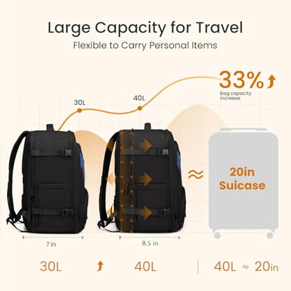 LOVEVOOK Travel Carry on Backpack for Men Women,Expandable 40L Extra Large Travel Laptop Backpack,Water Resistant Durable TSA Airline Approved Business College Carry on Bag Fit 17 Inch Computer,3 Pcs - color: Black-blue, size: 40L-3Pcs