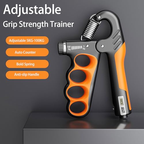 Grip Strength Trainer, 5-100KG (11-220 LB) Adjustable Resistance Forearm Hand Gripper Strengthener with Counter, Hand Wrist Exercise Workout Equipment for Home/Office Gym - color: Grey