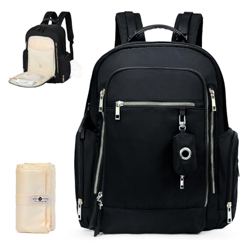 miss fong Diaper Backpack - Mommy & Dad Diaper Bag with Dispenser, 16 Pockets, Large Capacity, Travel & Baby Shower Gifts - Dark Black - color: Dark