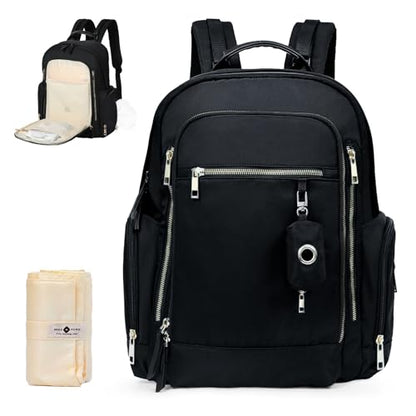 miss fong Diaper Backpack - Mommy & Dad Diaper Bag with Dispenser, 16 Pockets, Large Capacity, Travel & Baby Shower Gifts - Dark Black - color: Dark