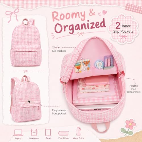 LEDAOU Backpack for Girls School Bag Kids Bookbag Teen Backpack Set Daypack with Lunch Bag and Pencil Case | Kids - color: A-bow Tie Pink