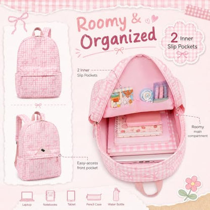 LEDAOU Backpack for Girls School Bag Kids Bookbag Teen Backpack Set Daypack with Lunch Bag and Pencil Case | Kids - color: A-bow Tie Pink