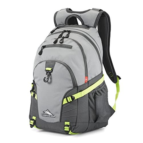 High Sierra Loop Backpack, Travel, or Work Bookbag with tablet sleeve, One Size, Steel Grey/Mercury/Neon Green - color: Steel Grey/Mercury/Neon Green