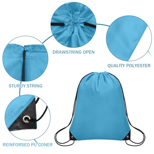 Grneric 50Pcs Drawstring Backpack Bulk Cinch Bag, Drawstring Bags Polyester for Gym Sports Beach Party Trip (Sky Blue) - color: Sky Blue