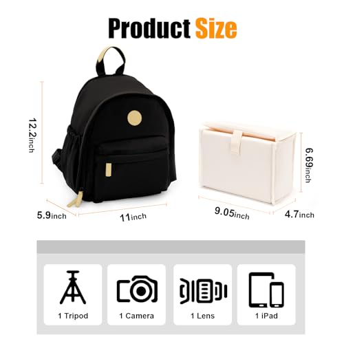 Cwatcun Camera Backpack for Women, Compact DSLR Bag with Tripod Strap - color: Black, size: 1.0 Small