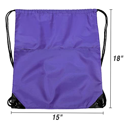 Drawstring Backpack Sports Water Resistant String Bag Sport Gym Sackpack for Women Men Large with Zipper, Purple - color: Purple