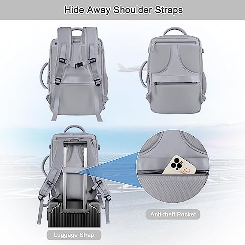 Sinaliy Travel Backpack for Women & Men, 40L Carry-On, 17-Inch Laptop, Waterproof, College Bookbag, Flight Approved - color: Grey
