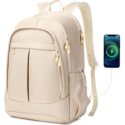 Hidds Travel Laptop Backpack for Women 15.6 Inch Computer Backpacks with USB Charging Hole Anti Theft Carry on Bag College Bookbag Large Back Pack for Work Business Travel Commuter Daypack-Champagne - color: 02-light Champagne