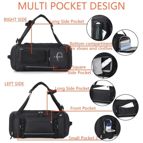 BE SMART 50L Extra Large Gym Backpack for Men, Big Gym Bag with Shoes Compartment, Waterproof Heavy Duty Duffel Bags (Solid Black, Large-40L) - color: Solid Black, size: Large-40L