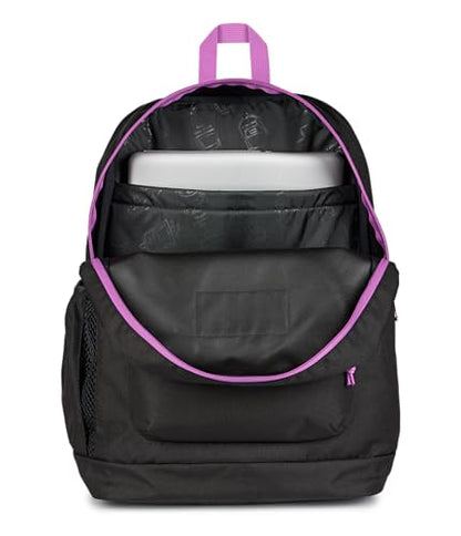 JanSport Cross Town Plus Backpack - Large Main Compartment, Side Water Bottle Pocket, 15-Inch Padded Laptop Sleeve - Color Blocked - Black - color: Color Blocked Black/Digital Fuchsia/D