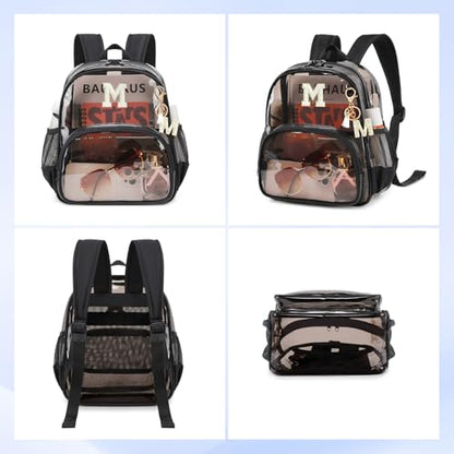 PIG PIG GIRL Clear Backpacks for Stadium Events Approved 12×6×12 Clear Bookbag for Women Mini Transparent Letter Back Pack, Semi-black, Letter-M - color: Semi Black, style: M