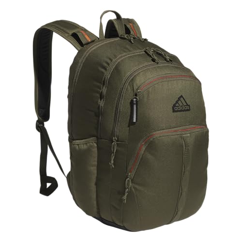 adidas Prime 7 Backpack for Laptop, School and Travel, 37L - color: Olive Strata Green/Impact Orange/2