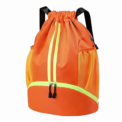 Hoedia Sports Drawstring Backpack - String Swim Gym Bag with Shoes Compartment and Wet Proof Pocket for Women&Men - color: Orange, size: Large