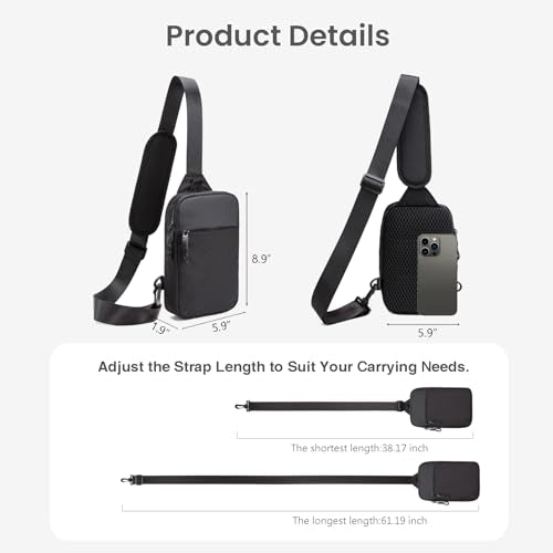 higouta Mini Sling Bag for Men Women, RFID Blocking Crossbody Backpack Casual Utility Chest Phone Bag for Travel Workout - color: Black