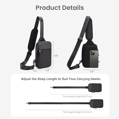 higouta Mini Sling Bag for Men Women, RFID Blocking Crossbody Backpack Casual Utility Chest Phone Bag for Travel Workout - color: Black
