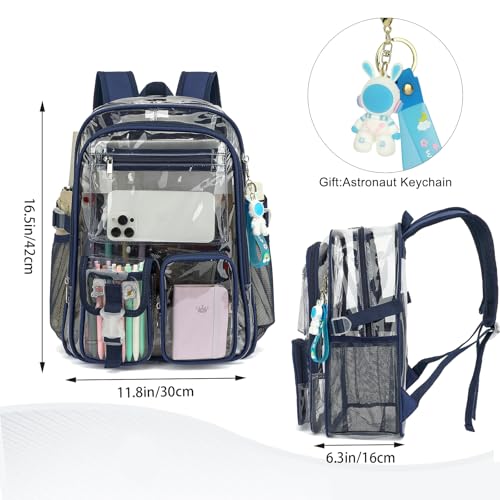 Clear Backpack Heavy Duty Transparent Backpacks Stadium Approved for School Work Sport Travel (Navy Blue) - color: Navy Blue