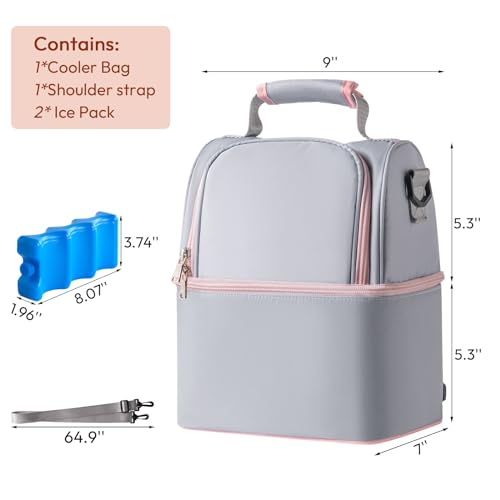 NCVI Breastmilk Cooler Bag with 2 Ice Pack, Breast Pump Bag with Cooler Fits 6 Bottles, Double Layer Breast Milk Baby Bottle Cooler Bag, for Travel, Nursing Mom Daycare, Work, Picnic (Grey) - color: Grey