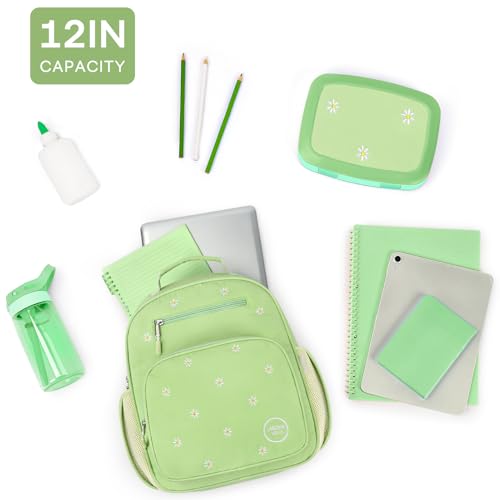 mibasies Girls Backpacks Ages 5-8: Quilted Backpack for Kids - Cute 15 Inches Bookbag for Kindergarten Elementary School Daisy Green - color: Daisy Green, style: Kids-15"h