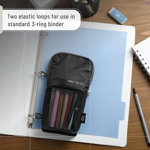 Mr. Pen- Standing Pencil Case Pouch, Sit & Lay Mesh-View Design, Black with Gray Zipper, Interior Pocket & 2 Elastic Binder Loops, Cute Pencil Case for Girls and Boys - color: Black with Gray Zipper