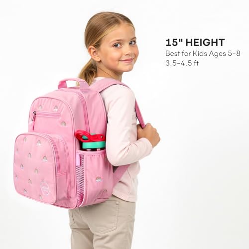 mibasies Girls Backpacks Ages 5-8: Quilted Backpack for Kids - Cute 15 Inches Bookbag for Kindergarten Elementary School Rainbow Pink - color: Rainbow Pink, style: Kids-15"h