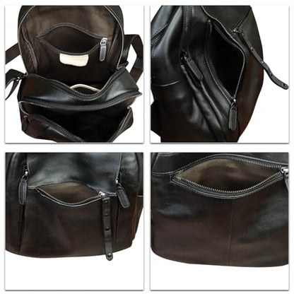 Genuine Leather Backpack for Women Vintage Casual Daypack Purse Back Bag Handmade Knapsack Western Rucksack (Black)