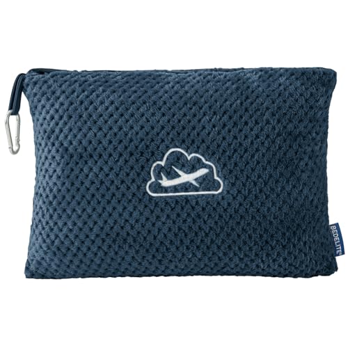 BEDELITE Travel Blanket with Bag, Ultra-Soft Jacquard Fleece Blanket with Luggage Sleeve & Backpack Clip, Airplane Blanket Travel Essentials, Navy - color: Navy