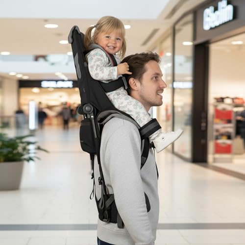 WIPHA Hiking Backpack Carrier, Lightweight Toddler Shoulder Carrier with Sun Shade, Saddle Toddler Backpack for Kids 6 Months to 2 Years Old - color: Antelope-I-Black